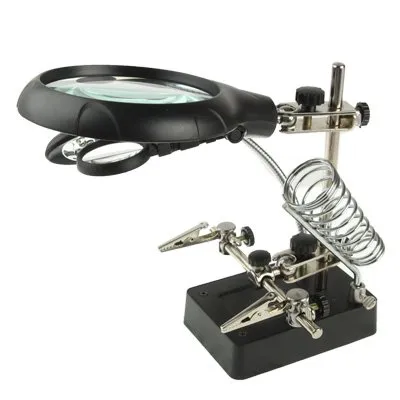 5 LED Auxiliary Clip Magnifier with AC/DC Interchangeable Hand Solder Iron Welding
